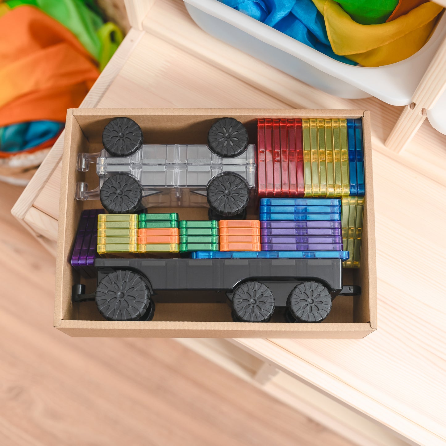 50 vnt. Connetix magnetinis konstruktorius - Rainbow Transport pack