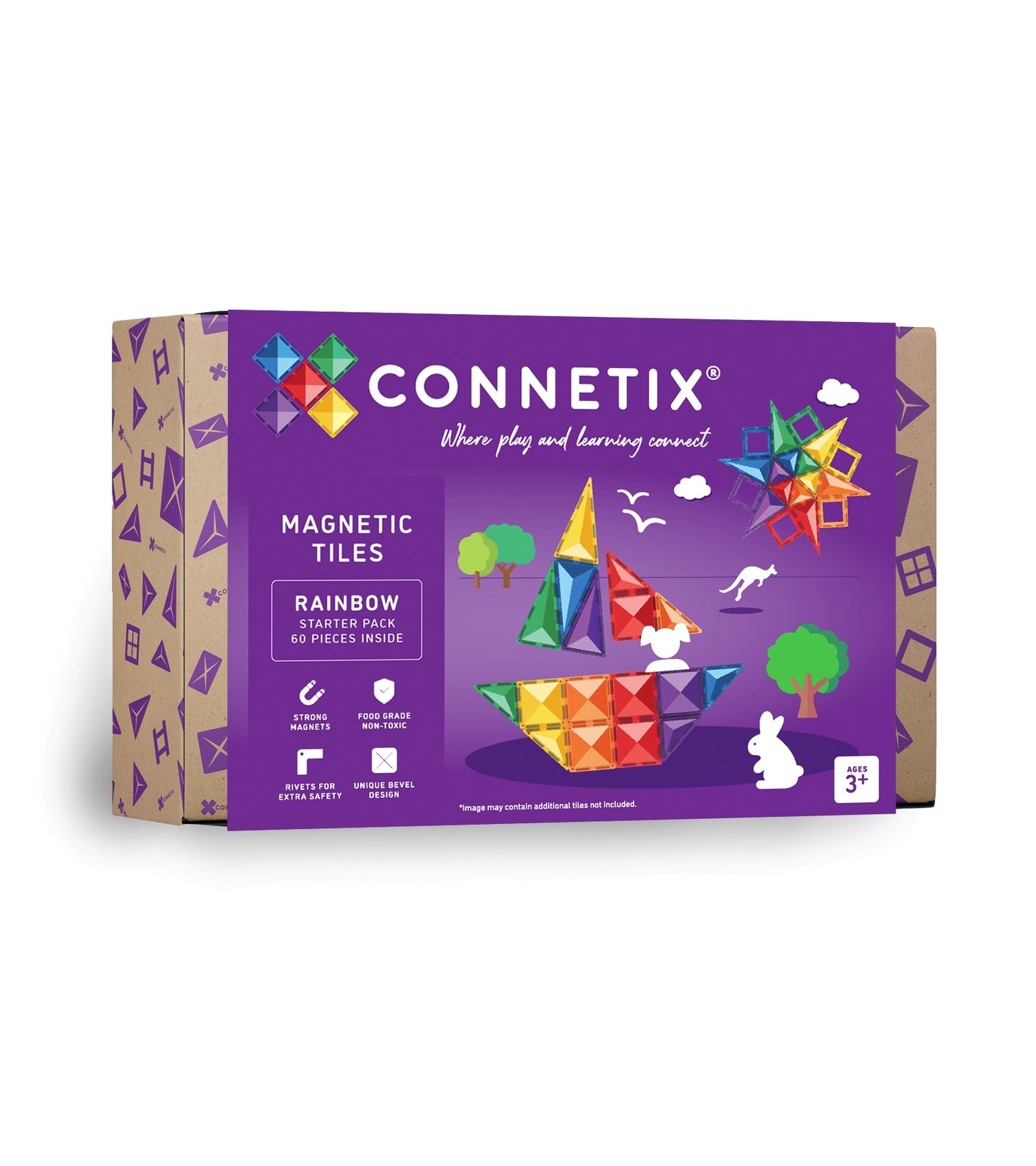 60 vnt. Connetix magnetinis konstruktorius - Rainbow Starter pack
