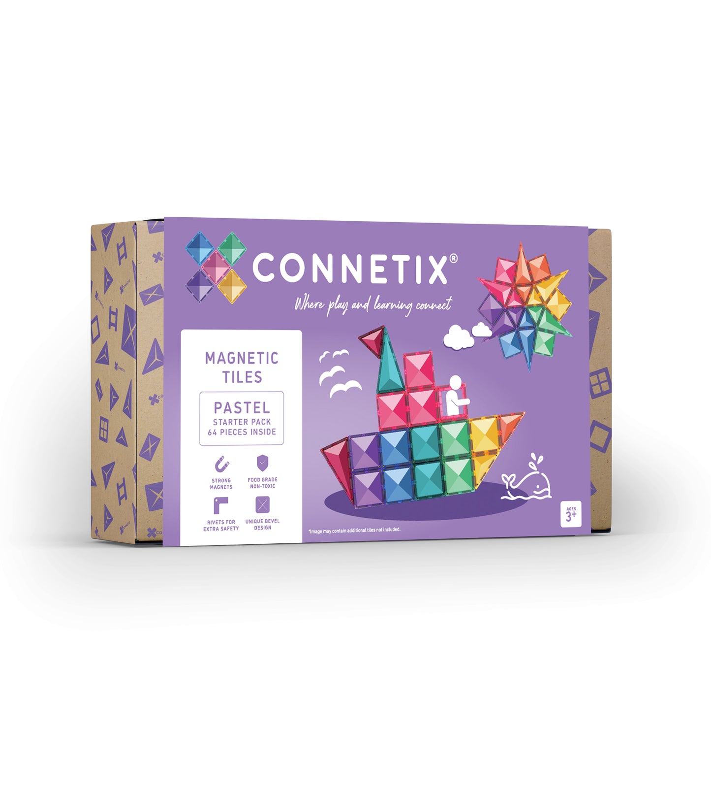64 vnt. Connetix magnetinis konstruktorius - Pastel Starter Pack