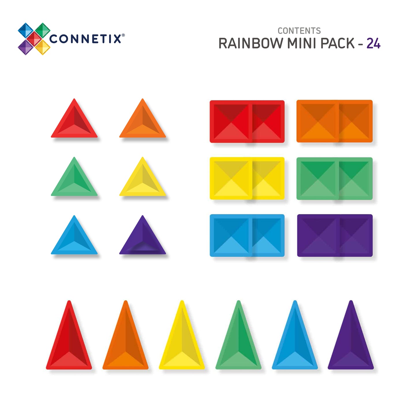 24 vnt. Connetix magnetinis konstruktorius - Rainbow Mini pack
