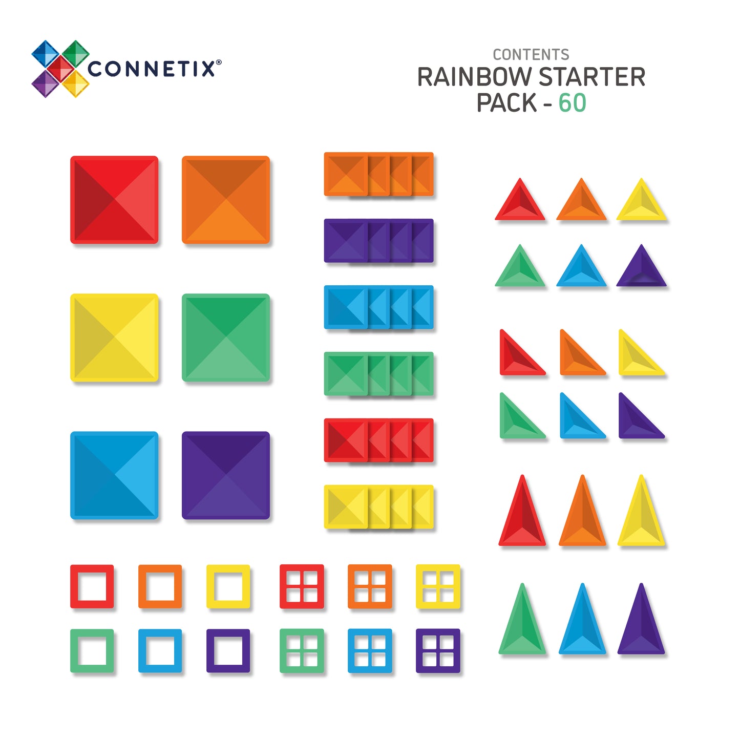 60 vnt. Connetix magnetinis konstruktorius - Rainbow Starter pack